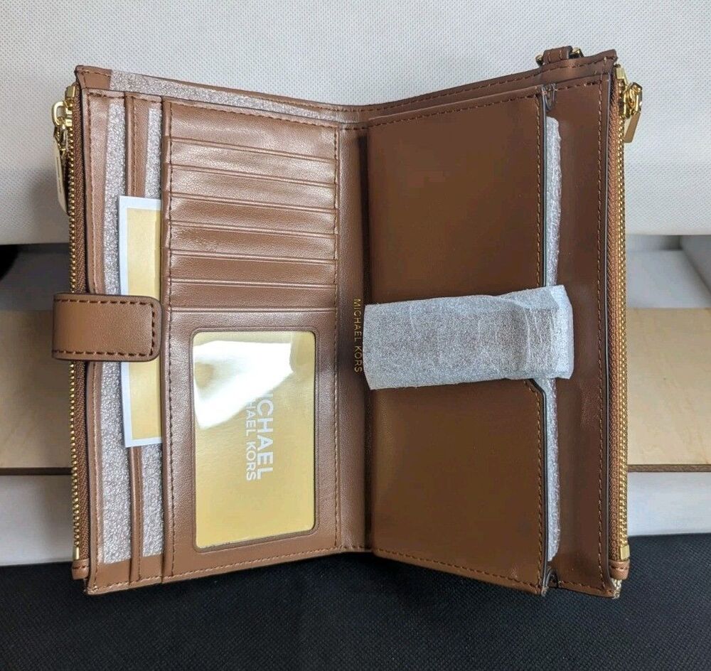 Michael Kors Jet Set Double Zip Wristlet/Wallet- Natural/Luggage (Brown) NWT